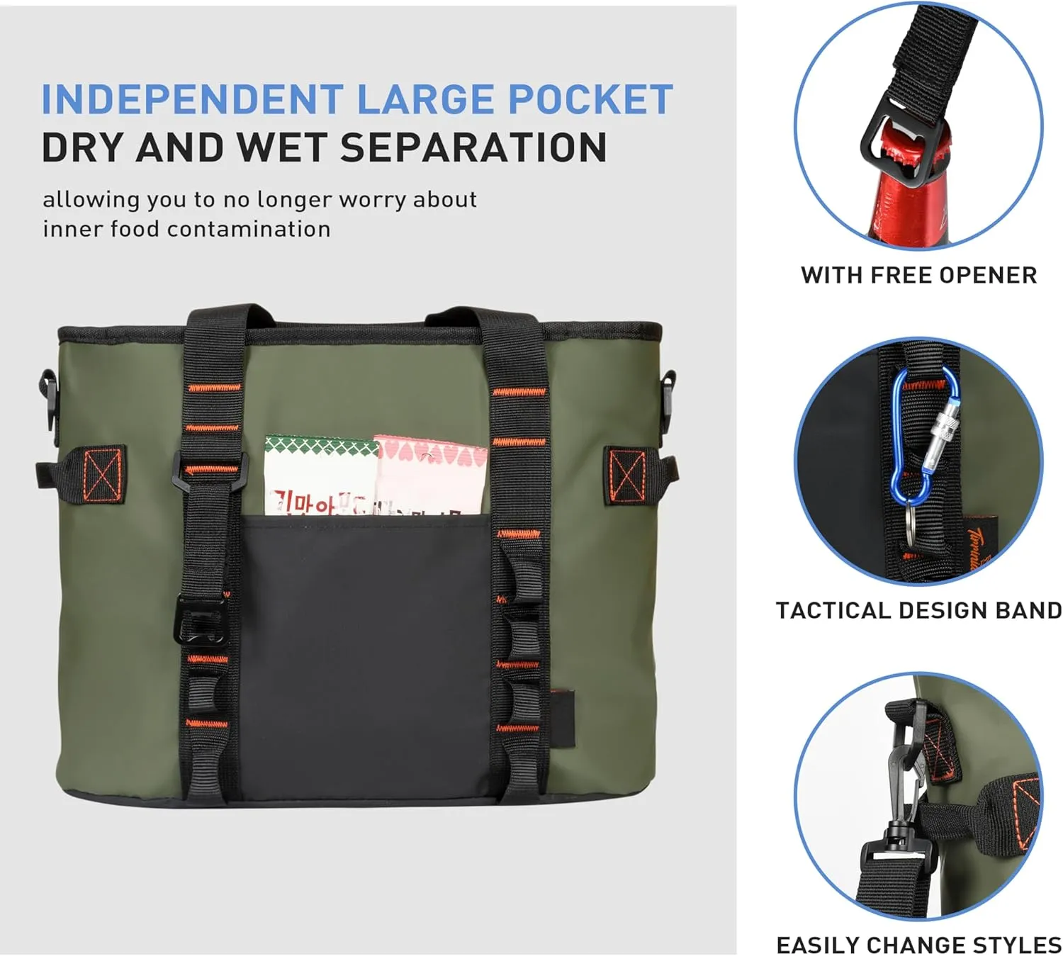 20 Cans Insulated Cooler Bag, Collapsible Leakproof Outdoor Portable Cooler with Zippered, Reusable Portable Grocery Cooler Bags for Travel, Picnic, Camping, Kayaking
