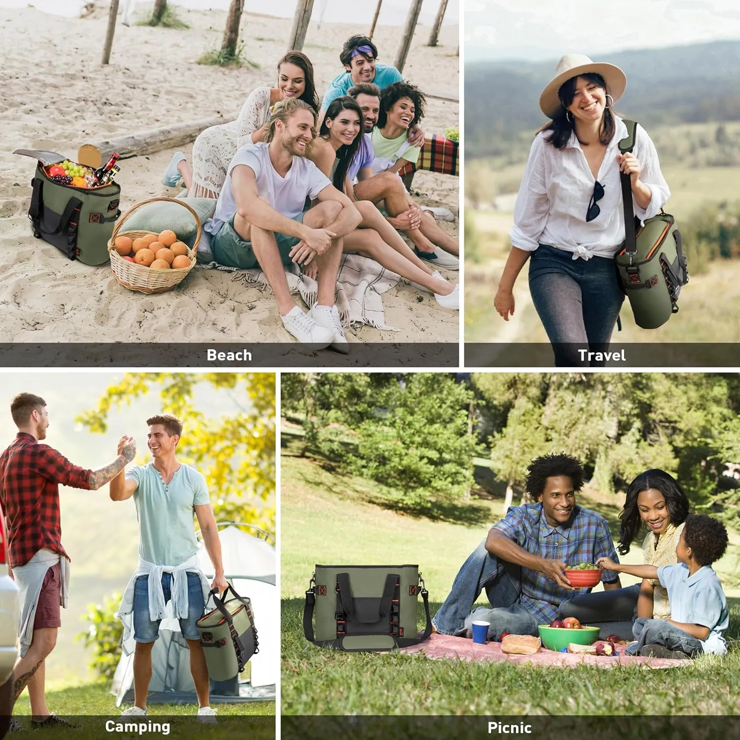 20 Cans Insulated Cooler Bag, Collapsible Leakproof Outdoor Portable Cooler with Zippered, Reusable Portable Grocery Cooler Bags for Travel, Picnic, Camping, Kayaking