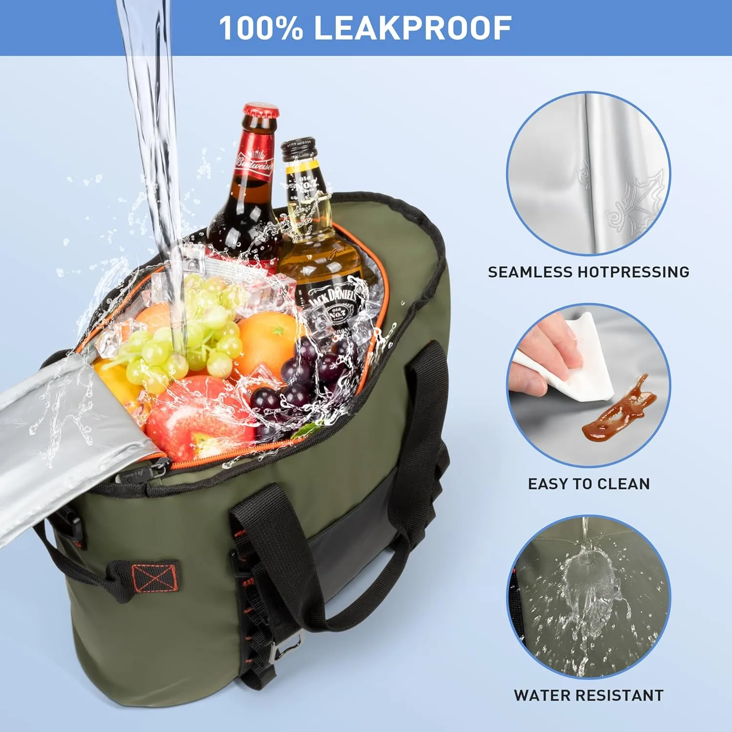 20 Cans Insulated Cooler Bag, Collapsible Leakproof Outdoor Portable Cooler with Zippered, Reusable Portable Grocery Cooler Bags for Travel, Picnic, Camping, Kayaking