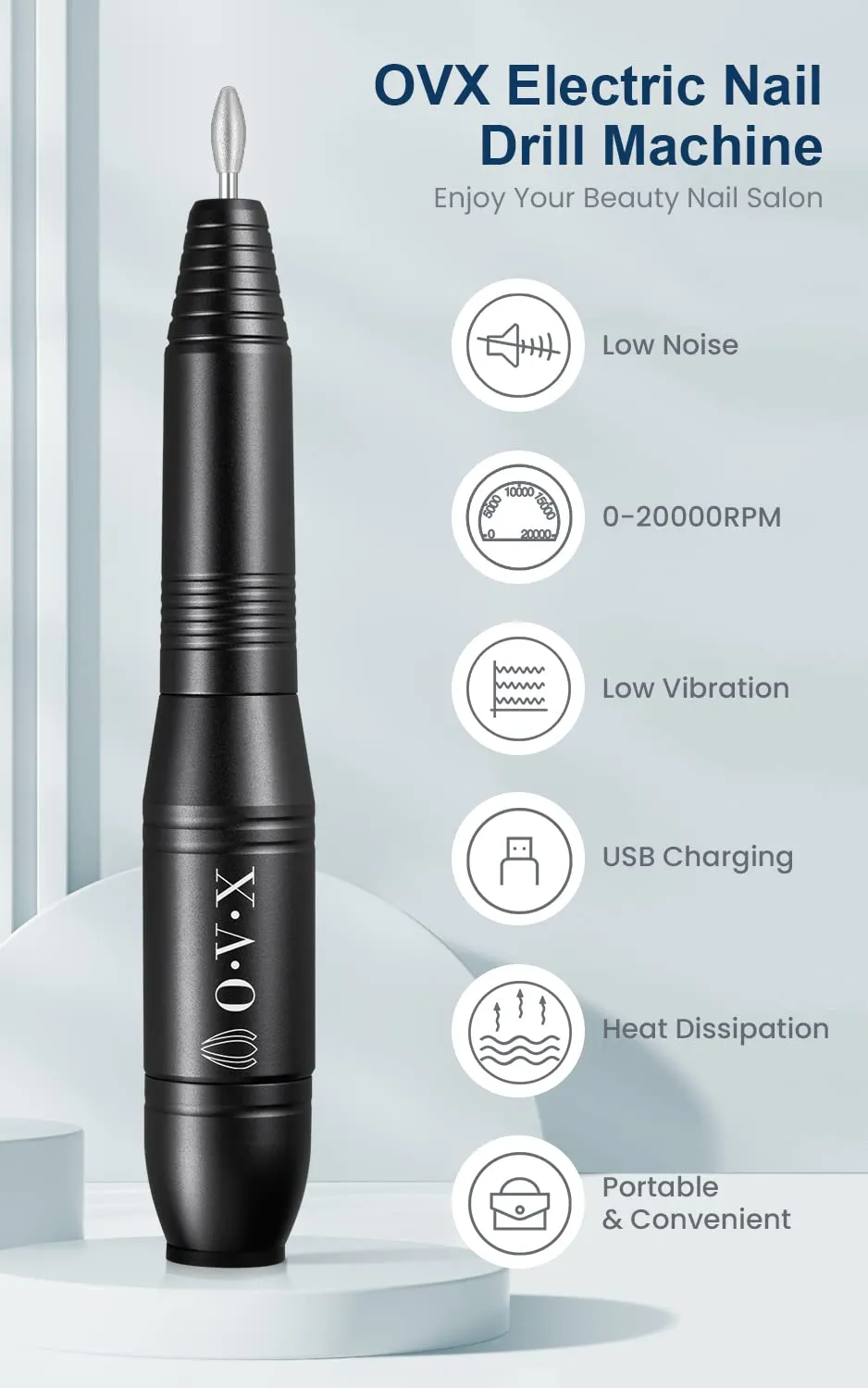 20000RPM USB PortaPortable Electric Nail Drill, Professional 20000 RPM USB Nail Drill Efile Kit for Acrylic Nails Manicure Pedicure Polishing with 6 PCS Nail Drill Bits, Sanding Bands and Brush, Black