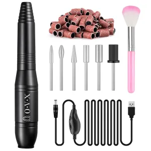 20000RPM USB PortaPortable Electric Nail Drill, Professional 20000 RPM USB Nail Drill Efile Kit for Acrylic Nails Manicure Pedicure Polishing with 6 PCS Nail Drill Bits, Sanding Bands and Brush, Black