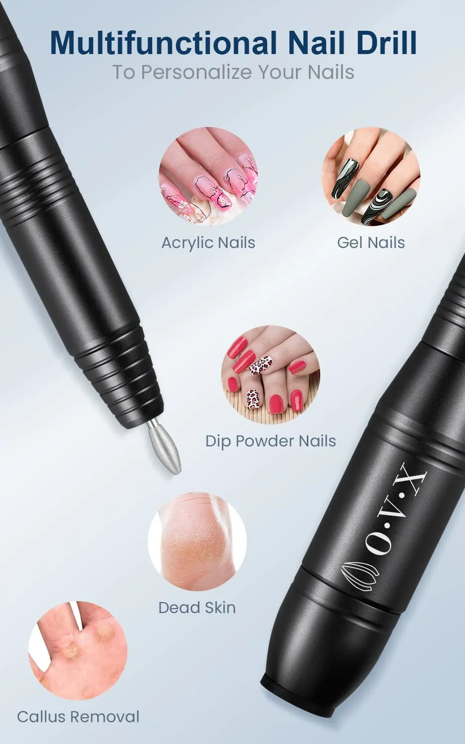 20000RPM USB PortaPortable Electric Nail Drill, Professional 20000 RPM USB Nail Drill Efile Kit for Acrylic Nails Manicure Pedicure Polishing with 6 PCS Nail Drill Bits, Sanding Bands and Brush, Black
