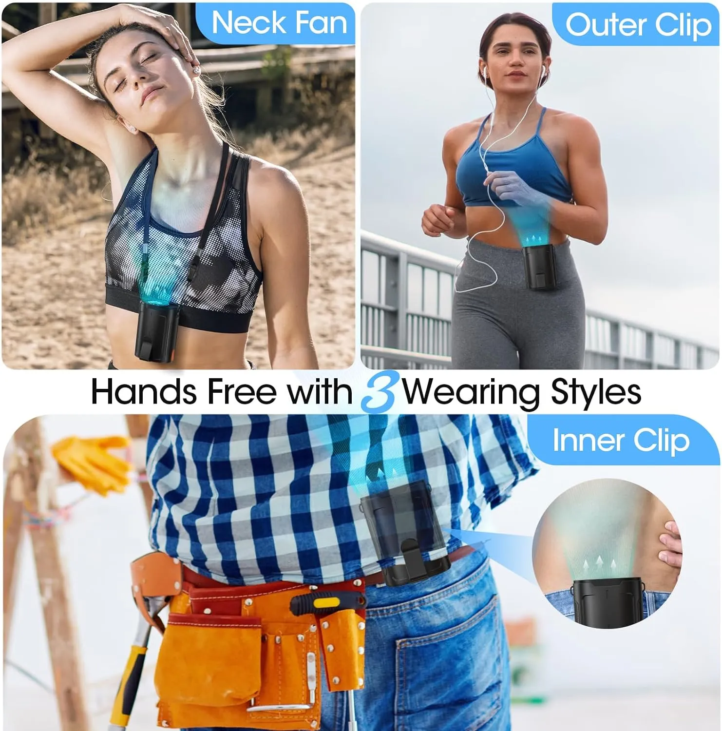 2025 AI Portable Fan Rechargeable, 4 Speeds 6600RPM Strong Airflow, Personal Waist Fan with up to 25H of Working Time, Hands-Free Hanging Neck Fan, Wearable Belt Fan for Camping, Outdoor, Jobsite