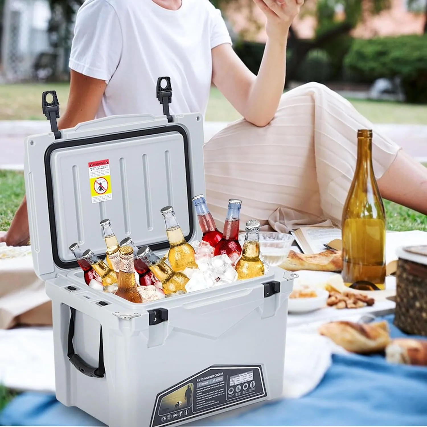20/35 Quart Hard Camping Cooler Portable Insulated Ice Chest Cooler Box with Heavy Duty Handle 5-Day Ice Retention Great for Beach, Drink, Beverage, Camping, Picnic, Fishing, Boat, Barbecue