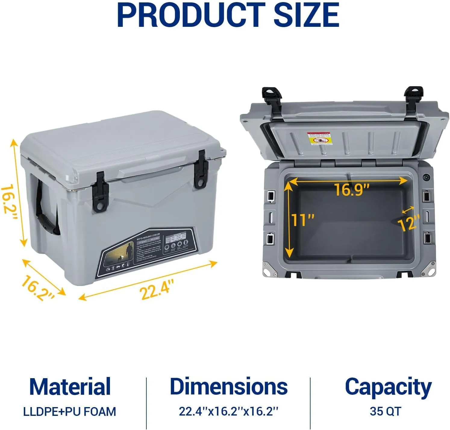 20/35 Quart Hard Camping Cooler Portable Insulated Ice Chest Cooler Box with Heavy Duty Handle 5-Day Ice Retention Great for Beach, Drink, Beverage, Camping, Picnic, Fishing, Boat, Barbecue