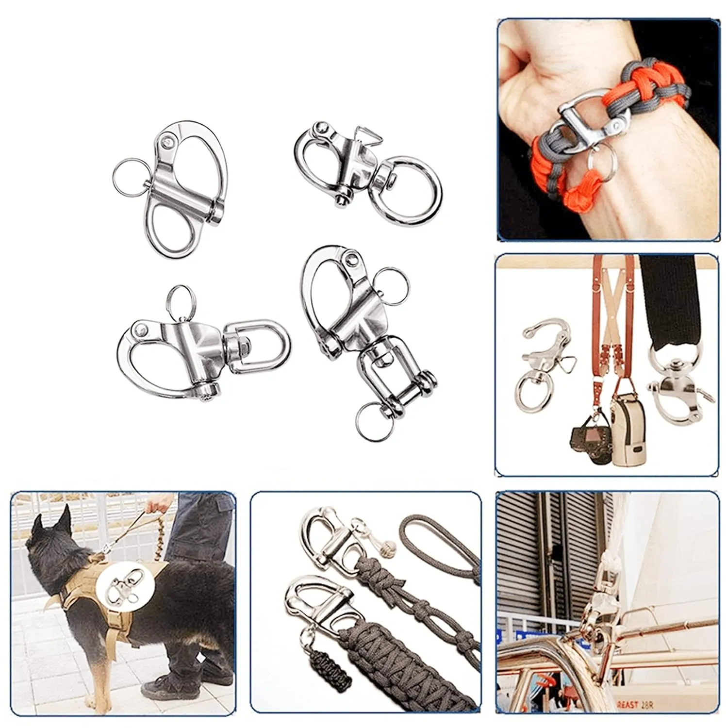2/4 Pcs Marine 316 Stainless Steel Fixed Eye Snap Shackle, Quick Release Boat Anchor Chain Eye Jaw Swivel Stainless Snap Shackle Hook (4, 69mm)