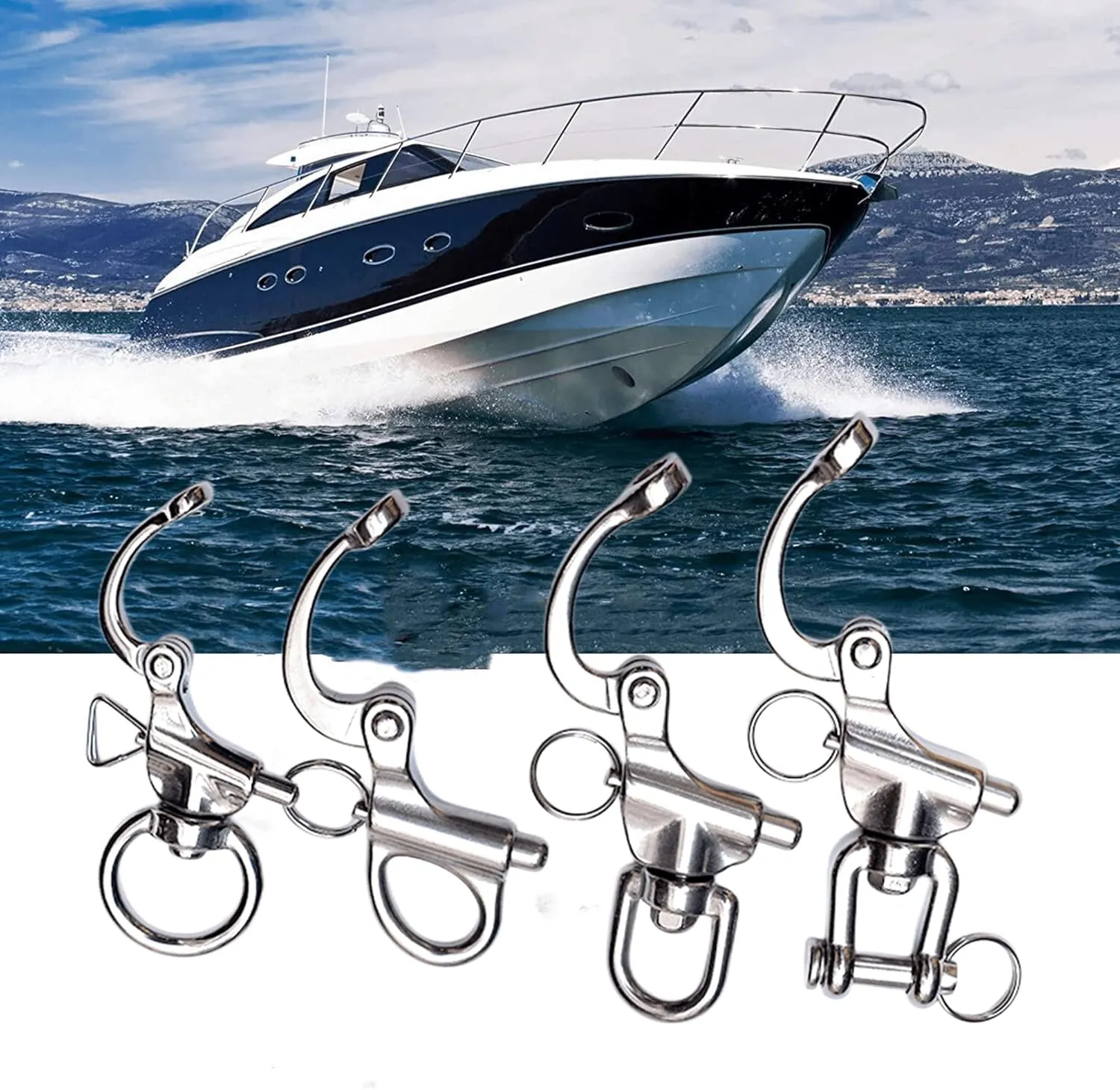 2/4 Pcs Marine 316 Stainless Steel Fixed Eye Snap Shackle, Quick Release Boat Anchor Chain Eye Jaw Swivel Stainless Snap Shackle Hook (4, 69mm)