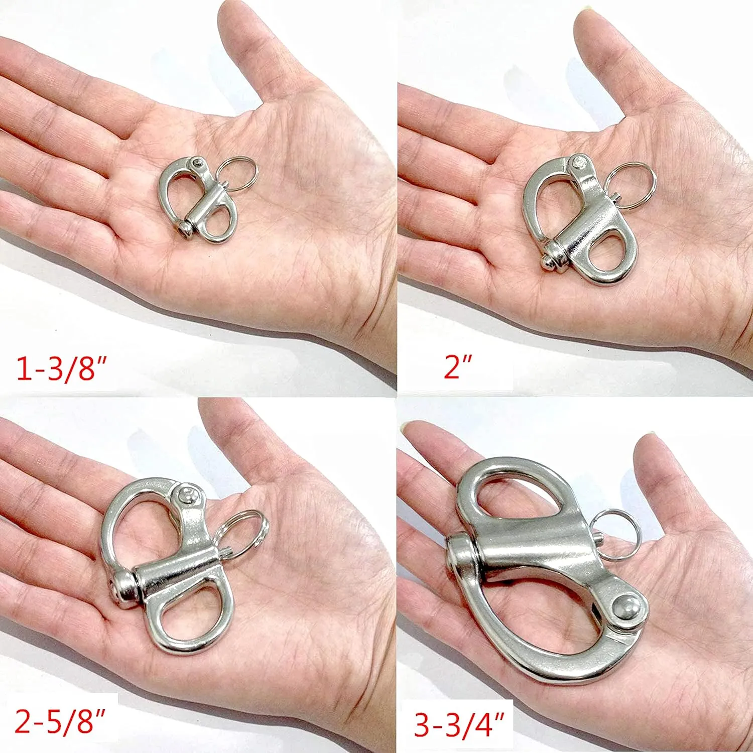 2/4 Pcs Marine 316 Stainless Steel Fixed Eye Snap Shackle, Quick Release Boat Anchor Chain Eye Jaw Swivel Stainless Snap Shackle Hook (4, 69mm)