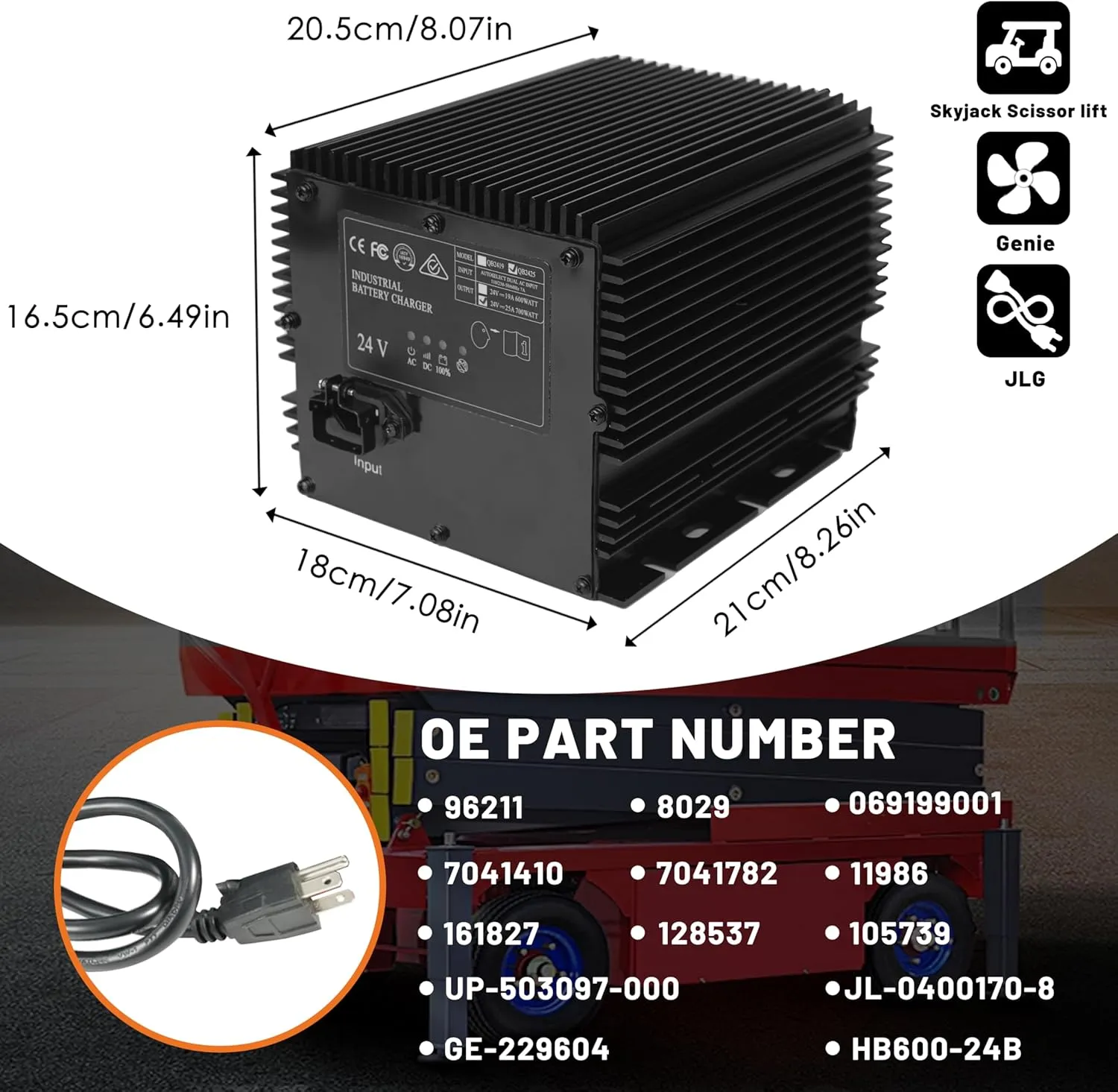 24V 25A Battery Charger Compatible with Genie/Skyjack/JLG Scissor Lift Battery Charger HB600-24B(161827, 105739, 96211, 128537), GS 1930 JLG 2030ES