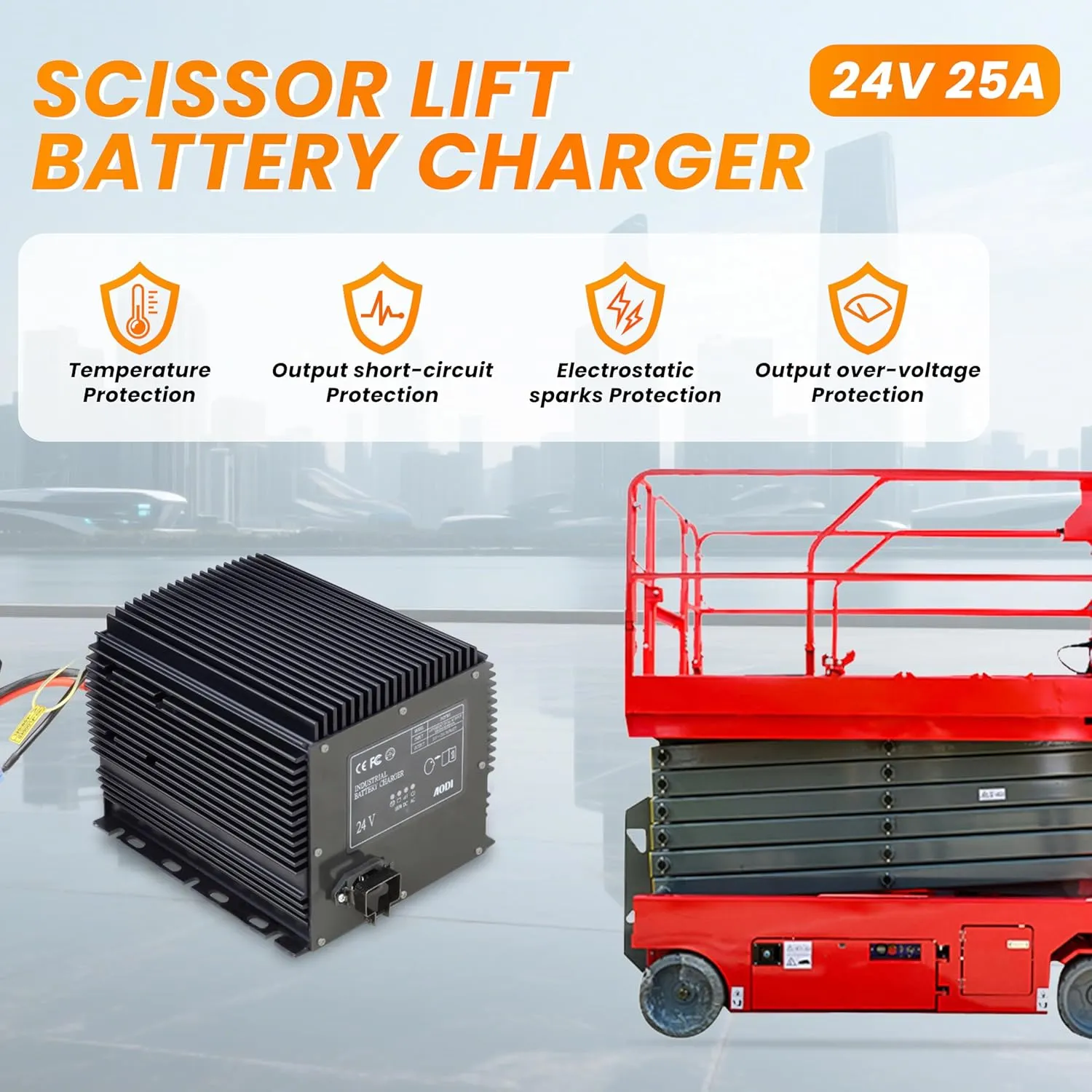 24V 25A Battery Charger Compatible with Genie/Skyjack/JLG Scissor Lift Battery Charger HB600-24B(161827, 105739, 96211, 128537), GS 1930 JLG 2030ES