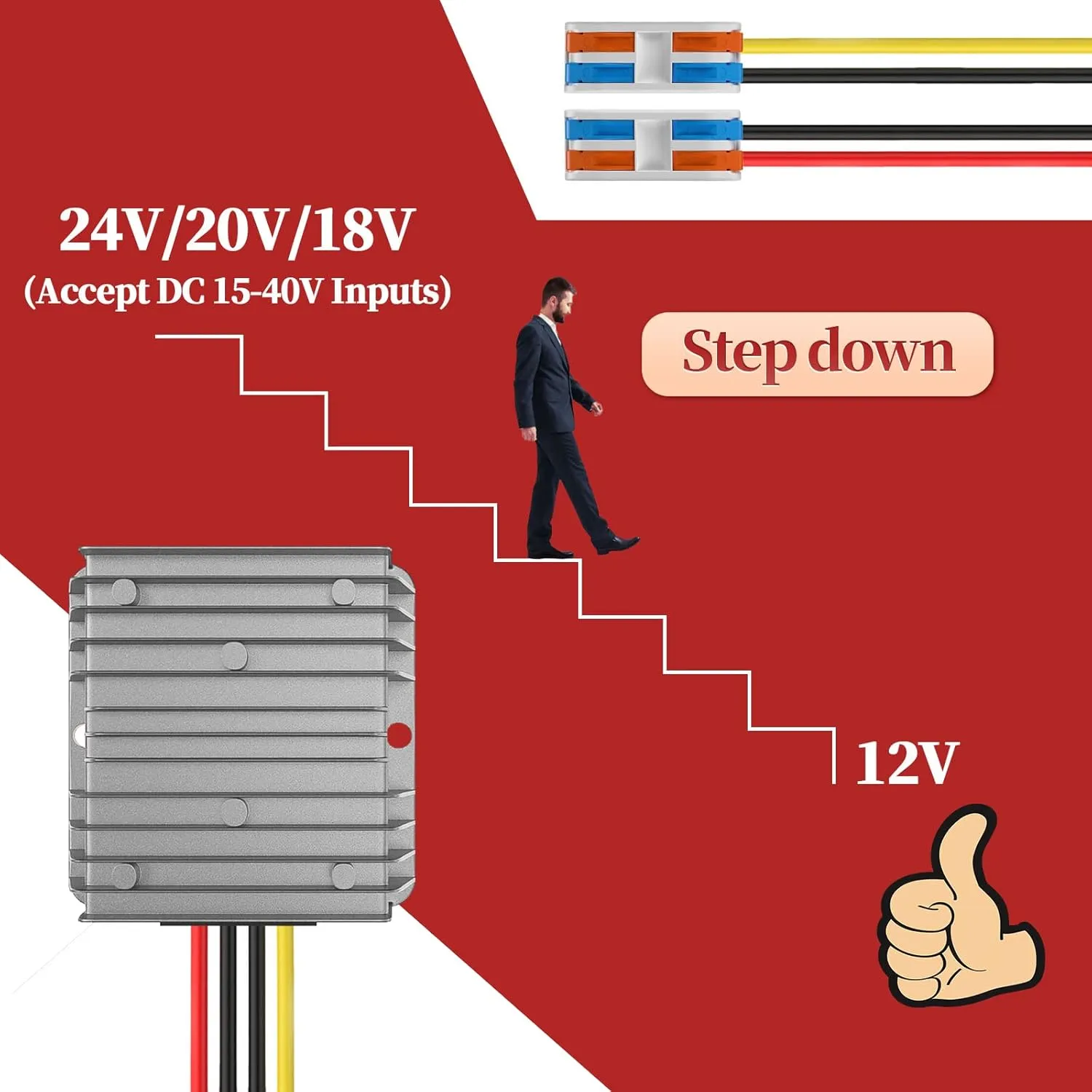 24V to 12V Converter 10A 120W, 18v to 12v Step Down with Wire Terminal Block, Converter 24V to 12V for Cart LED Light Truck Vehicle Boat Solar System