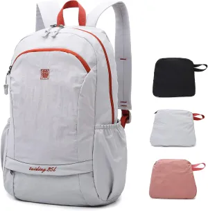 25L Foldable Hiking Backpack for Men Women, Gym Backpack with Wet Pocket, Small Packable Collapsible Daypack, White