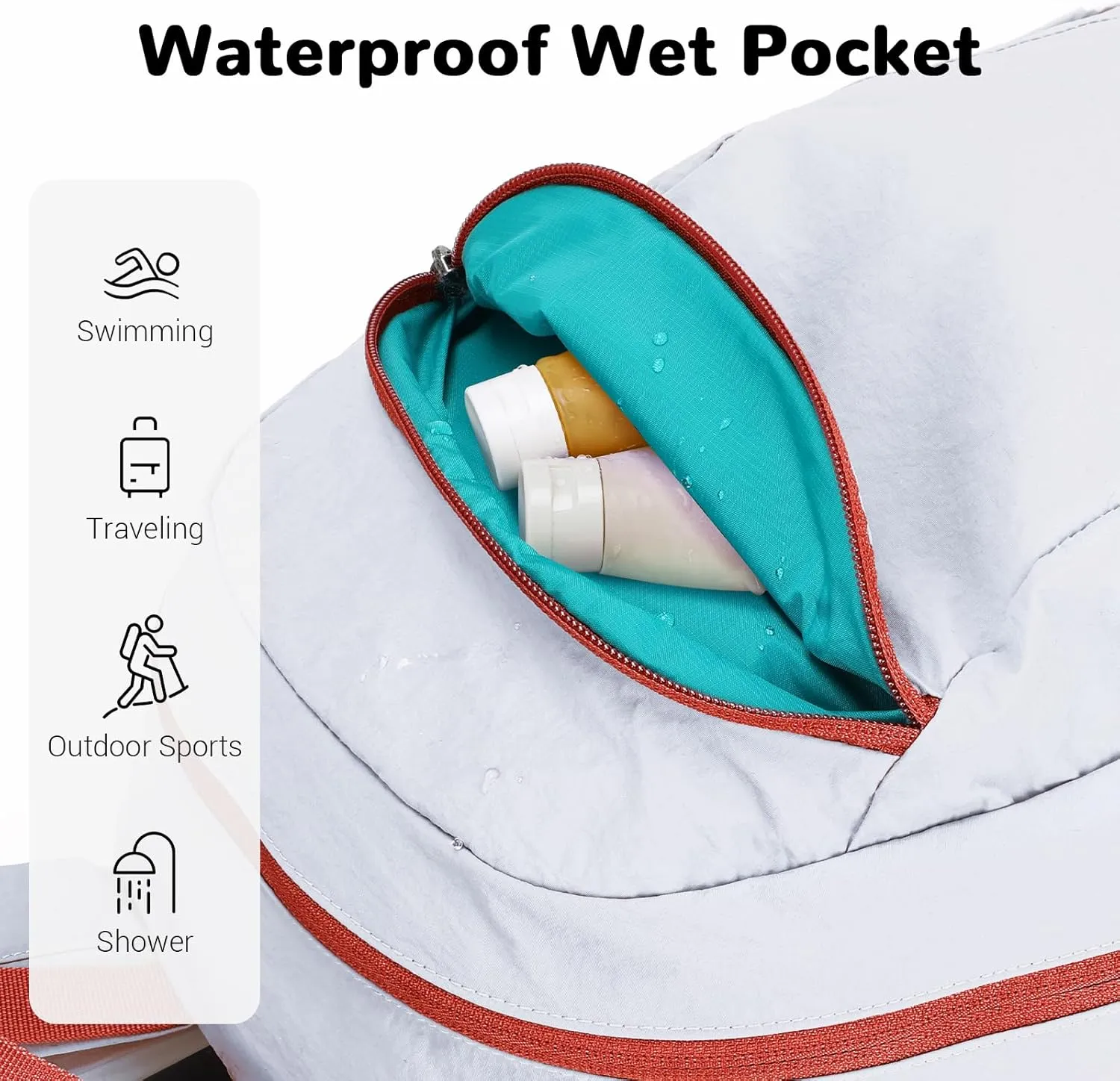 25L Foldable Hiking Backpack for Men Women, Gym Backpack with Wet Pocket, Small Packable Collapsible Daypack, White