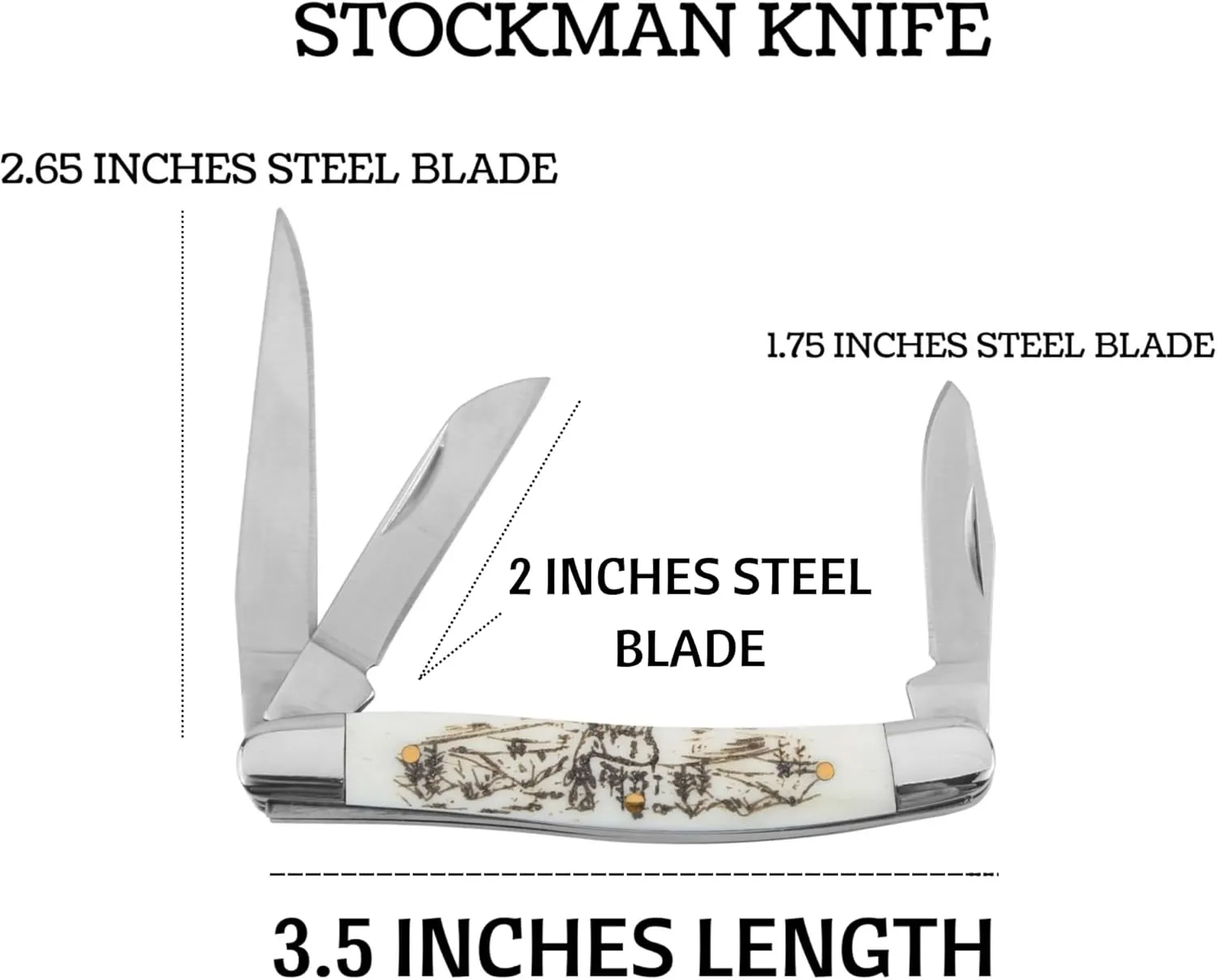 2PC Traditional Classic Style Folding-Knife Holiday Gift-Set Hunting-Camping- Whittling-EDC and Outdoors (White Bone)