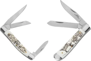 2PC Traditional Classic Style Folding-Knife Holiday Gift-Set Hunting-Camping- Whittling-EDC and Outdoors (White Bone)