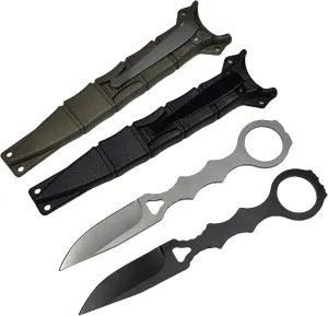 2Pcs 6.7" Tactical EDC Knife,Fixed Blade Knife with Sheath,EDC Knife,Black and Silver Droppoint Blade,Stonewash Knife with Pocket Cip For Camping Hunting Hiking Fishing Everyday Carry