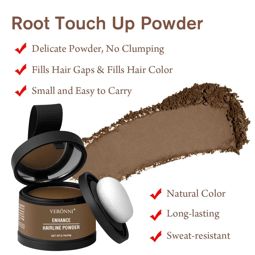 2Pcs Hairline Powder with Brush Hair Shadow Root Touch Up Powder Set for Thinning Hair Gray Hair Coverage Hairline Concealer for Women (#11-Light Brown)