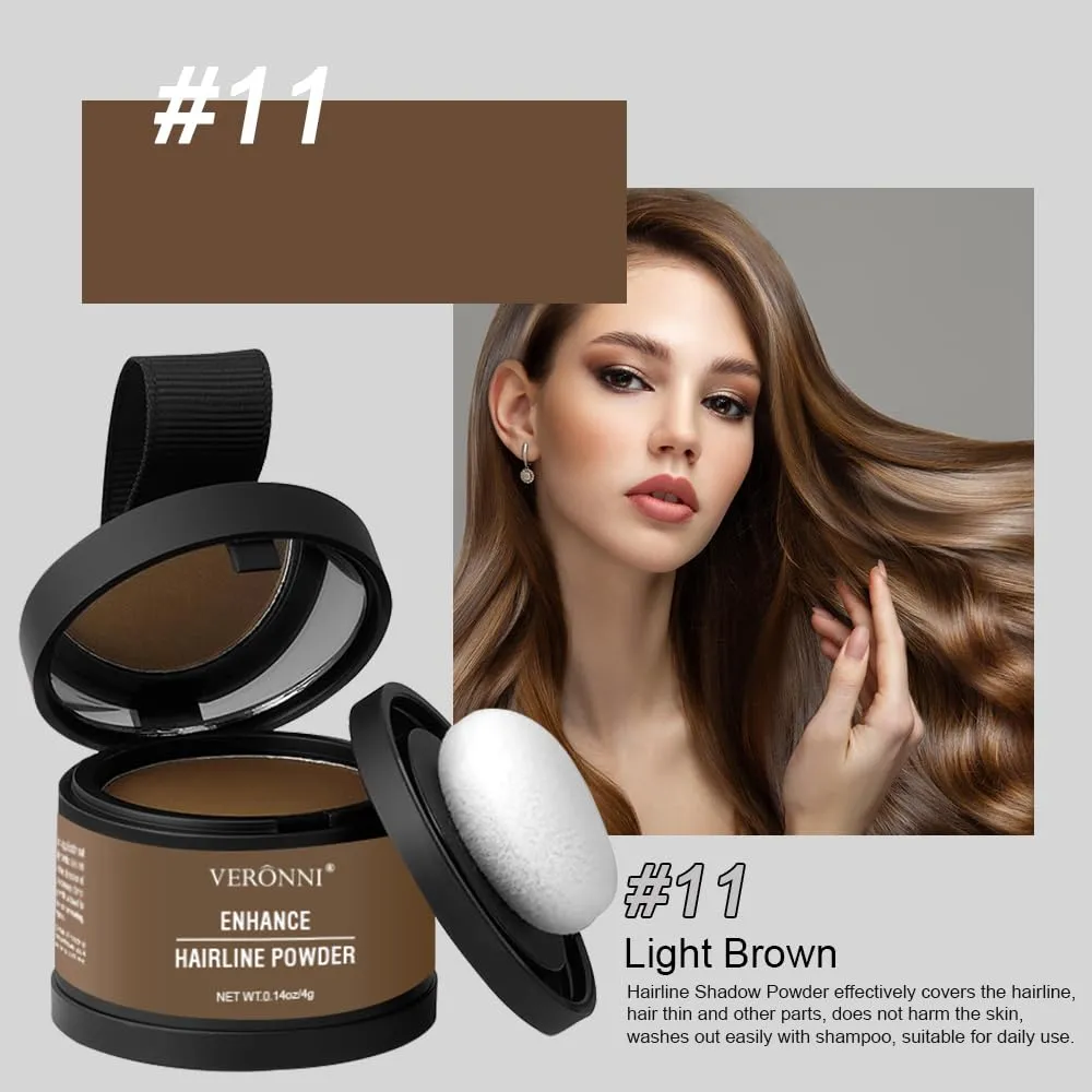 2Pcs Hairline Powder with Brush Hair Shadow Root Touch Up Powder Set for Thinning Hair Gray Hair Coverage Hairline Concealer for Women (#11-Light Brown)