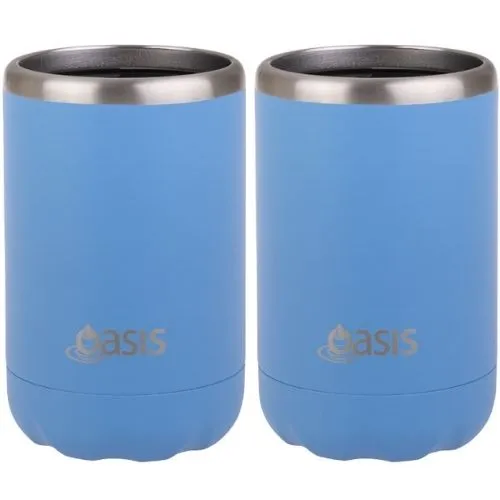 2x Oasis Double Wall Vacuum Insulated Cooler For Can/Bottle 375ml - Calypso Blue