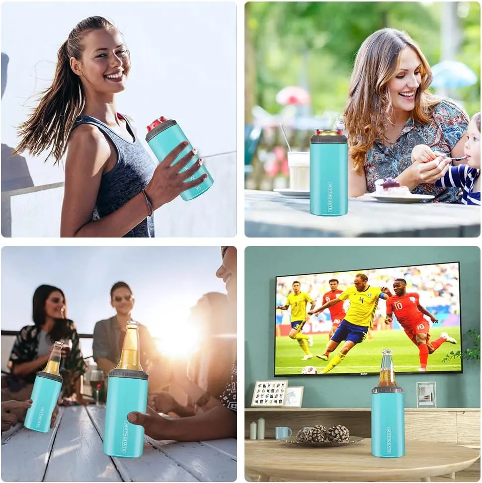 3 in 1 Slim Can Cooler for 12 OZ Skinny Can, Standard Can & Beer Bottle - Keep Cold for 6 Hours - Double Walled Insulated Stainless Steel Vacuum Beverage Can Insulator (Aqua)