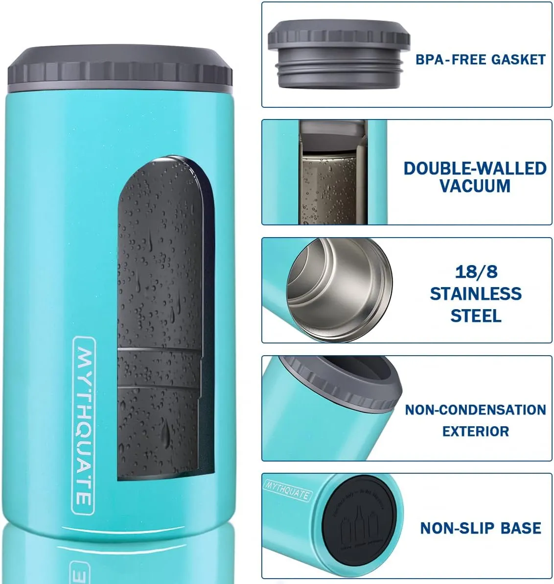 3 in 1 Slim Can Cooler for 12 OZ Skinny Can, Standard Can & Beer Bottle - Keep Cold for 6 Hours - Double Walled Insulated Stainless Steel Vacuum Beverage Can Insulator (Aqua)