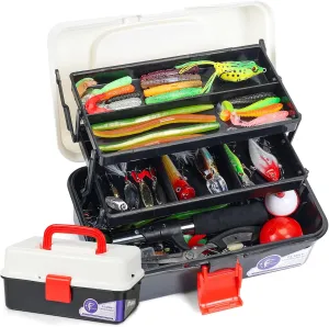 3 Layers Tackle Box with Tackle Included, 321Pcs Fishing Lures Kit Contains Pliers, Crankbait, Hooks, Weights & Accessories, Fishing Gear Bait Lure Gifts for Men Bass Freshwater (White Black)