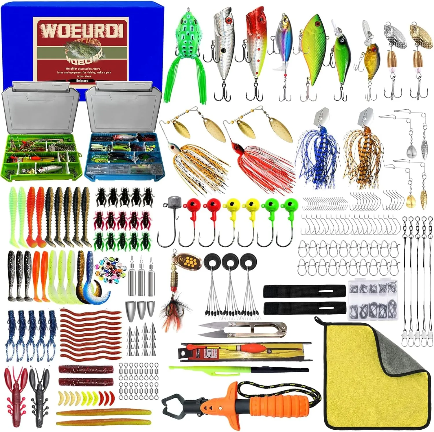 329/427PCS Fishing Lures, Upgrade Fishing Tackle Box with Tackle Included, Fishing Gear Accessories Kit with Lip Grip, Crankbait,Hooks, Weights, Fishing Gift for Men Bass Freshwater