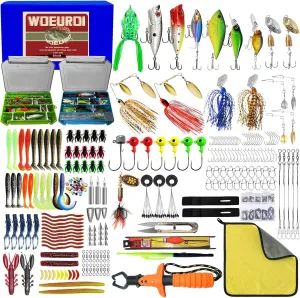 329/427PCS Fishing Lures, Upgrade Fishing Tackle Box with Tackle Included, Fishing Gear Accessories Kit with Lip Grip, Crankbait,Hooks, Weights, Fishing Gift for Men Bass Freshwater
