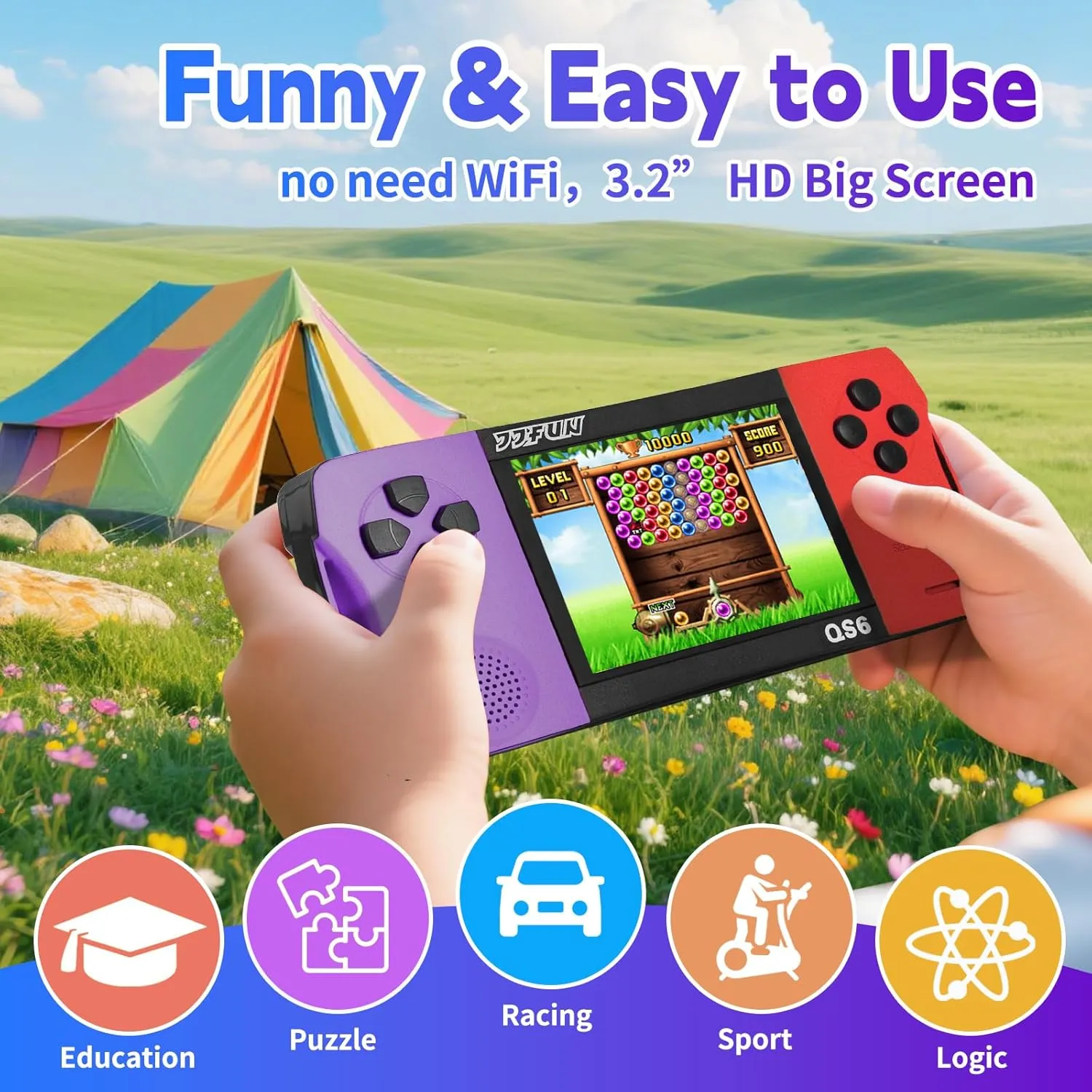 3.2" Large Screen Rechargeable 16 Bit Handheld Game for Kids,Preloaded 216 HD Video Games,Mini Arcade Electronic Toy Birthday Xmas Present for Kids 4-12-PurpleRed