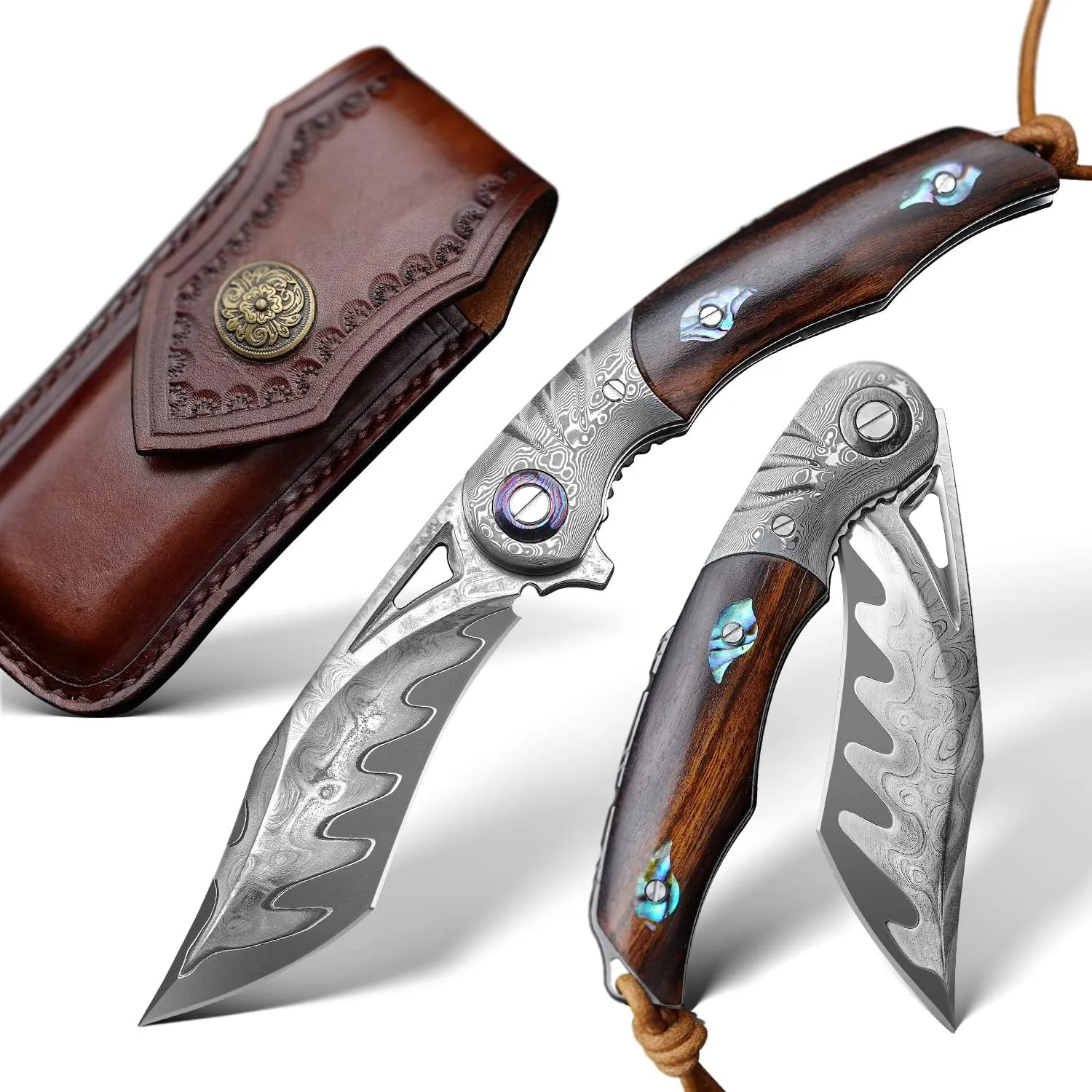 3.7 Inch Folding Pocket Knife, Japanese SKD11 Damascus Steel Blade - Outdoor Camping Knife, EDC Tactical Knife, Forged Steel with G10 Handle, Portable Survival Knife for Hunting, Hiking