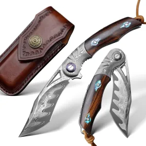 3.7 Inch Folding Pocket Knife, Japanese SKD11 Damascus Steel Blade - Outdoor Camping Knife, EDC Tactical Knife, Forged Steel with G10 Handle, Portable Survival Knife for Hunting, Hiking