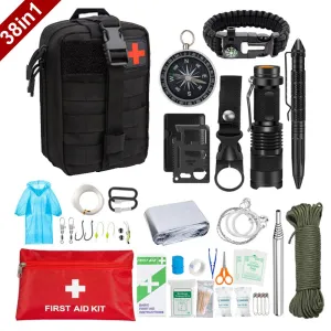 38-in-1 Survival First Aid Kit - Military Grade Molle Emergency Gear for Camping, Hiking, and Adventures