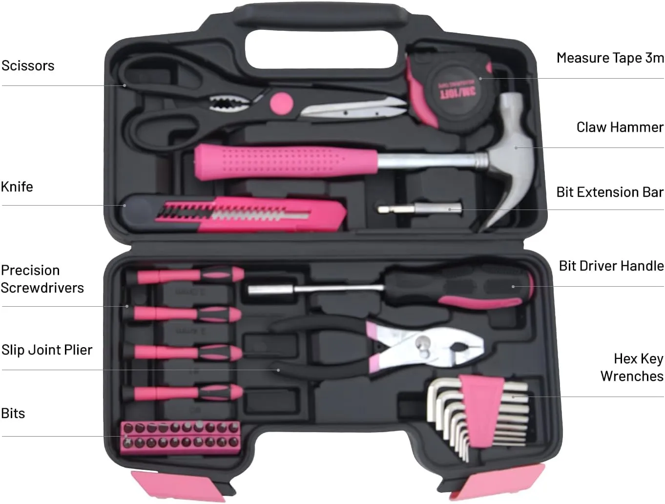 39-Piece Household Tools Kit Essential Home Repair Set with Plastic Toolbox Ideal for College Students, Home Use & More