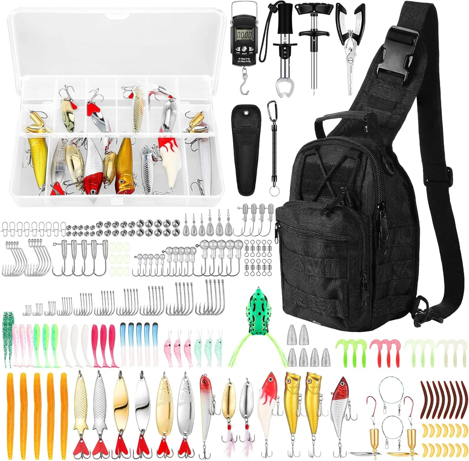 393 Pcs Fishing Tool Kit with Backpack, Tackle Boxes, Pliers, Bait Lure, Gear, Fish Hook Remover for Men, Women, Outdoor