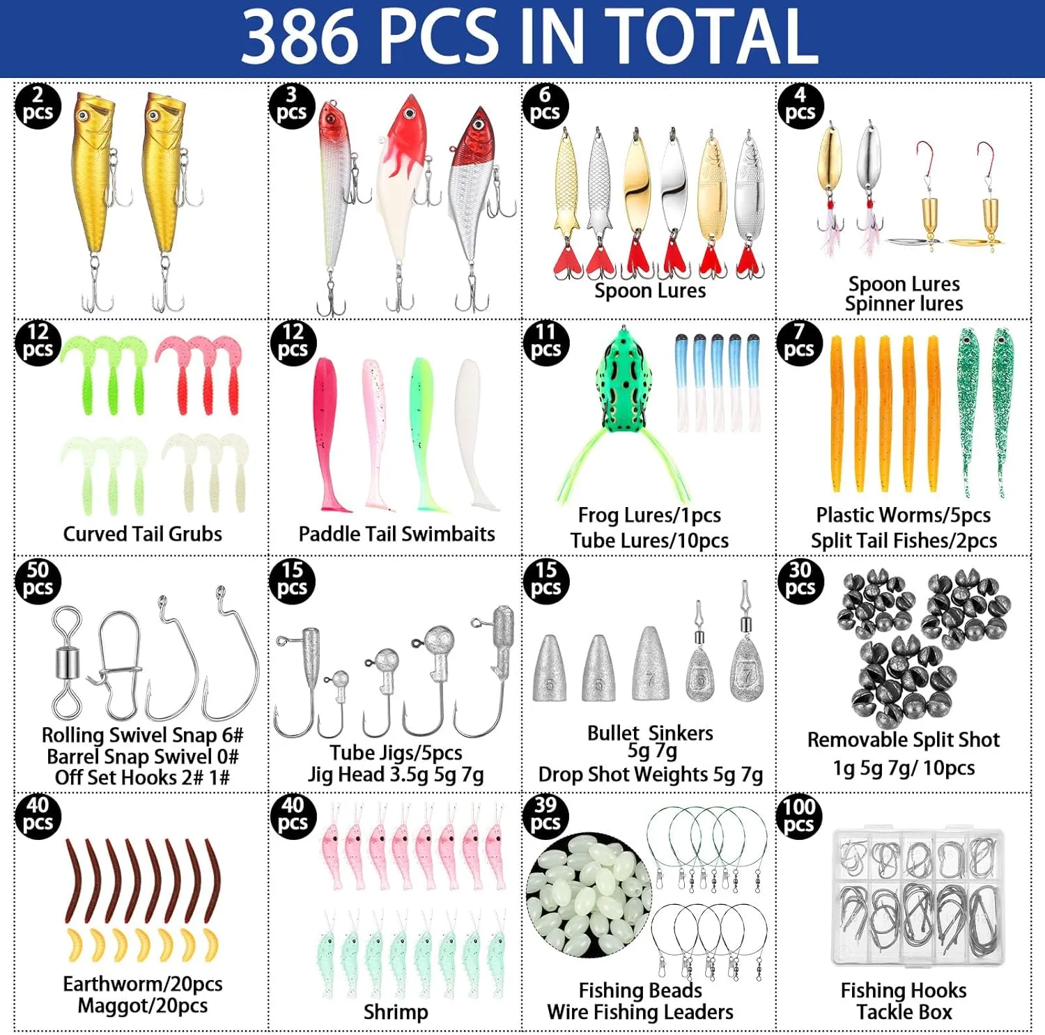 393 Pcs Fishing Tool Kit with Backpack, Tackle Boxes, Pliers, Bait Lure, Gear, Fish Hook Remover for Men, Women, Outdoor