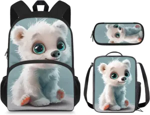 3D Puppy School Bag and Lunch Box Set for Girls Lightweight Elementary Bookbag for Students Dust Proof Easy to Clean Backpack Lightweight Backpack 3 in 1 Set for Girls Boys Kids