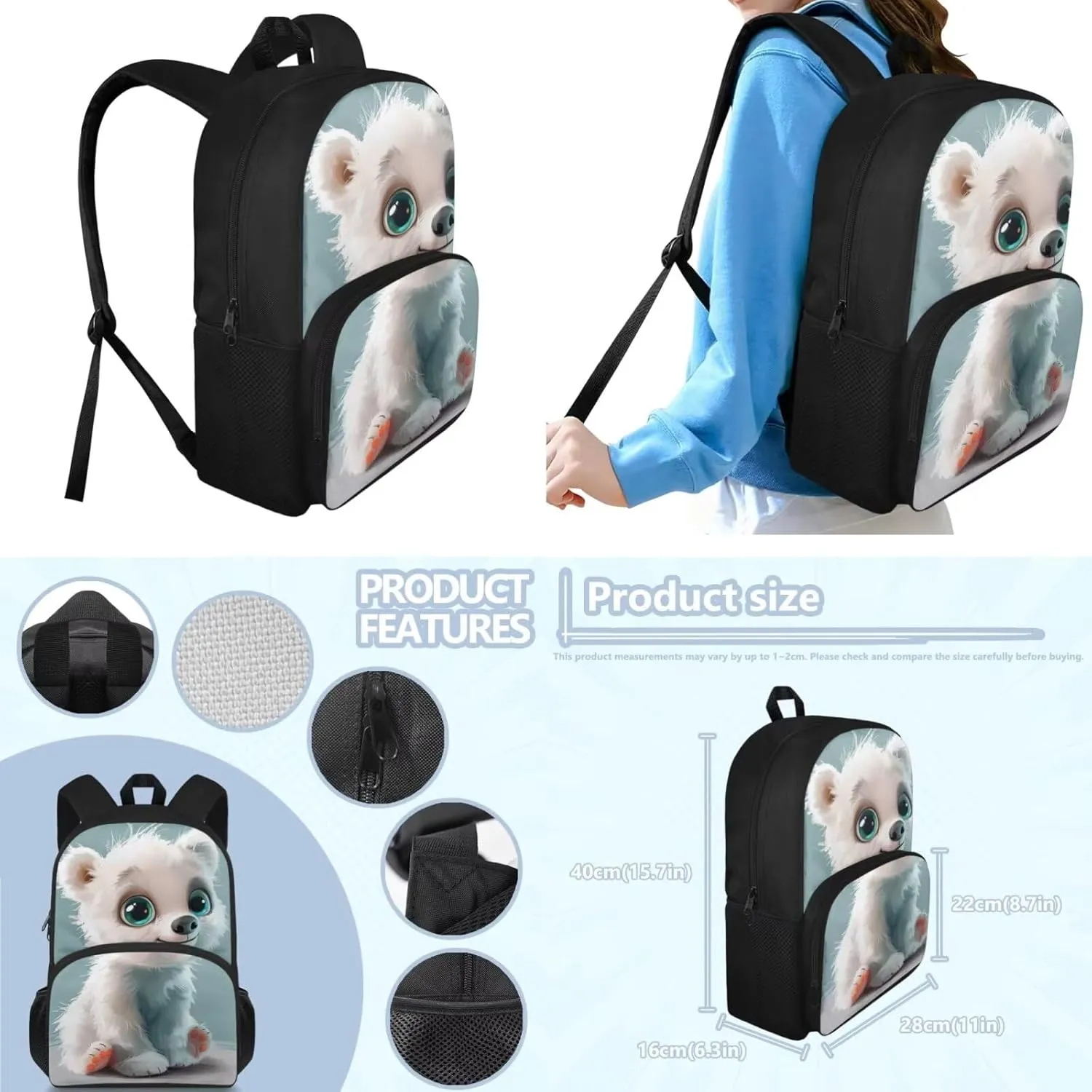 3D Puppy School Bag and Lunch Box Set for Girls Lightweight Elementary Bookbag for Students Dust Proof Easy to Clean Backpack Lightweight Backpack 3 in 1 Set for Girls Boys Kids