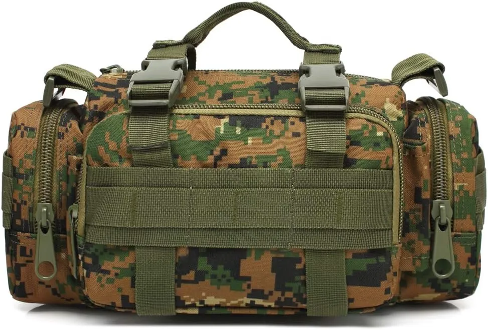 3P Military Duffel Waist Bag, Molle Bicycle/Motorcycle Waterproof Fanny Packs Camera Bag Camo EDC Utility Pouch Crossbody with Shoulder Strap Hand Carry