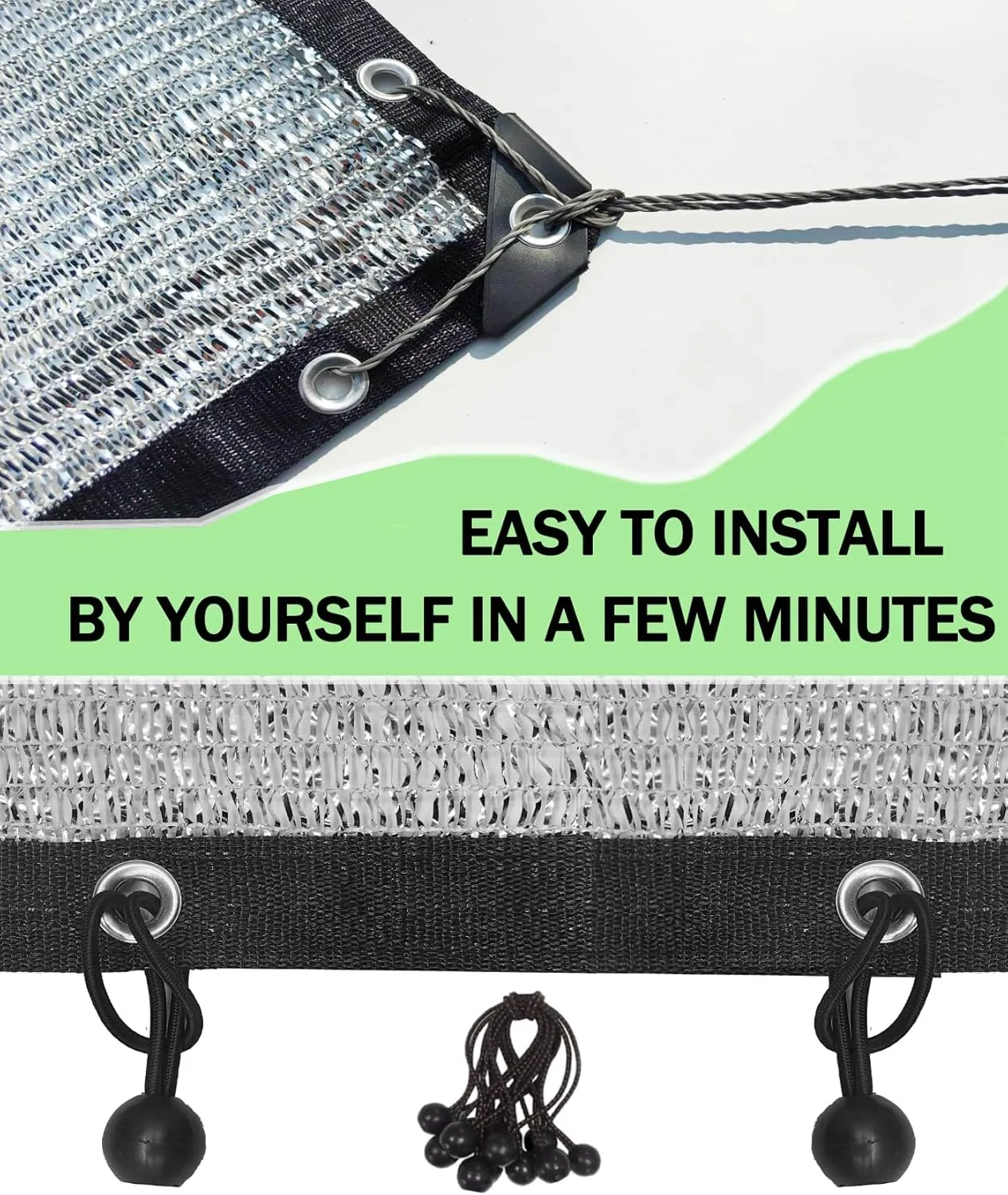 40% Aluminum Foil Shade Cloth with Grommets,3 FT x 10 FT，Silver Tarps Fabric Privacy Screen Pet Shade Car Cover Patio Garden Pergola Cover Canopy, Come with Ball Bungee Aluminum Shade Net