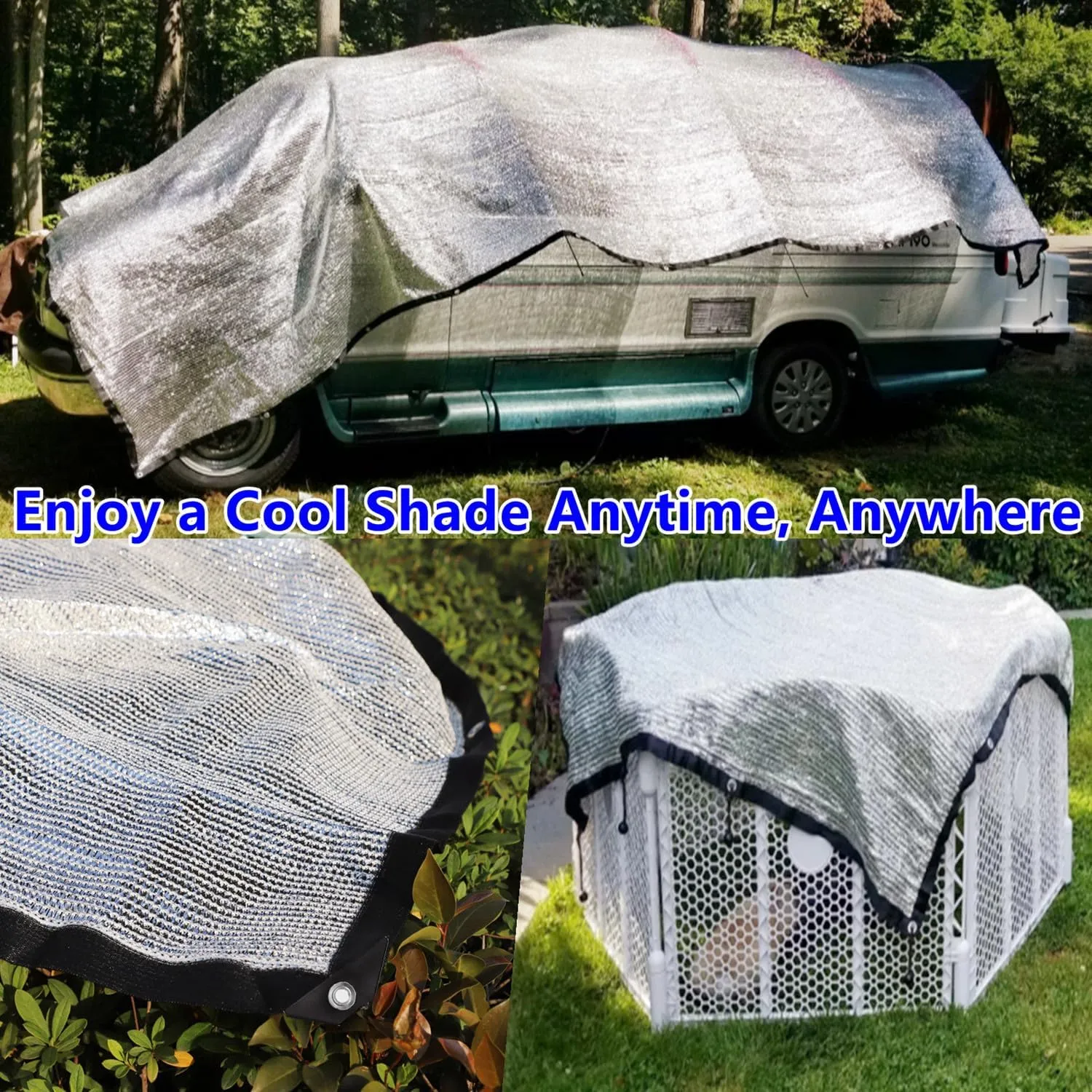 40% Aluminum Foil Shade Cloth with Grommets,3 FT x 10 FT，Silver Tarps Fabric Privacy Screen Pet Shade Car Cover Patio Garden Pergola Cover Canopy, Come with Ball Bungee Aluminum Shade Net
