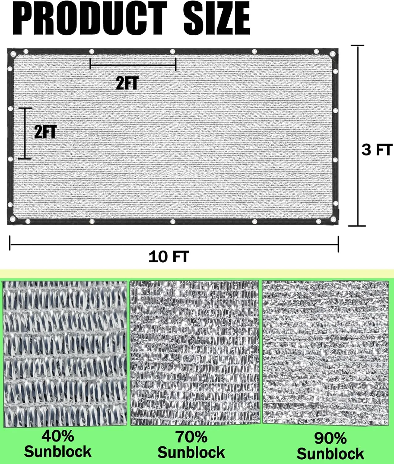 40% Aluminum Foil Shade Cloth with Grommets,3 FT x 10 FT，Silver Tarps Fabric Privacy Screen Pet Shade Car Cover Patio Garden Pergola Cover Canopy, Come with Ball Bungee Aluminum Shade Net