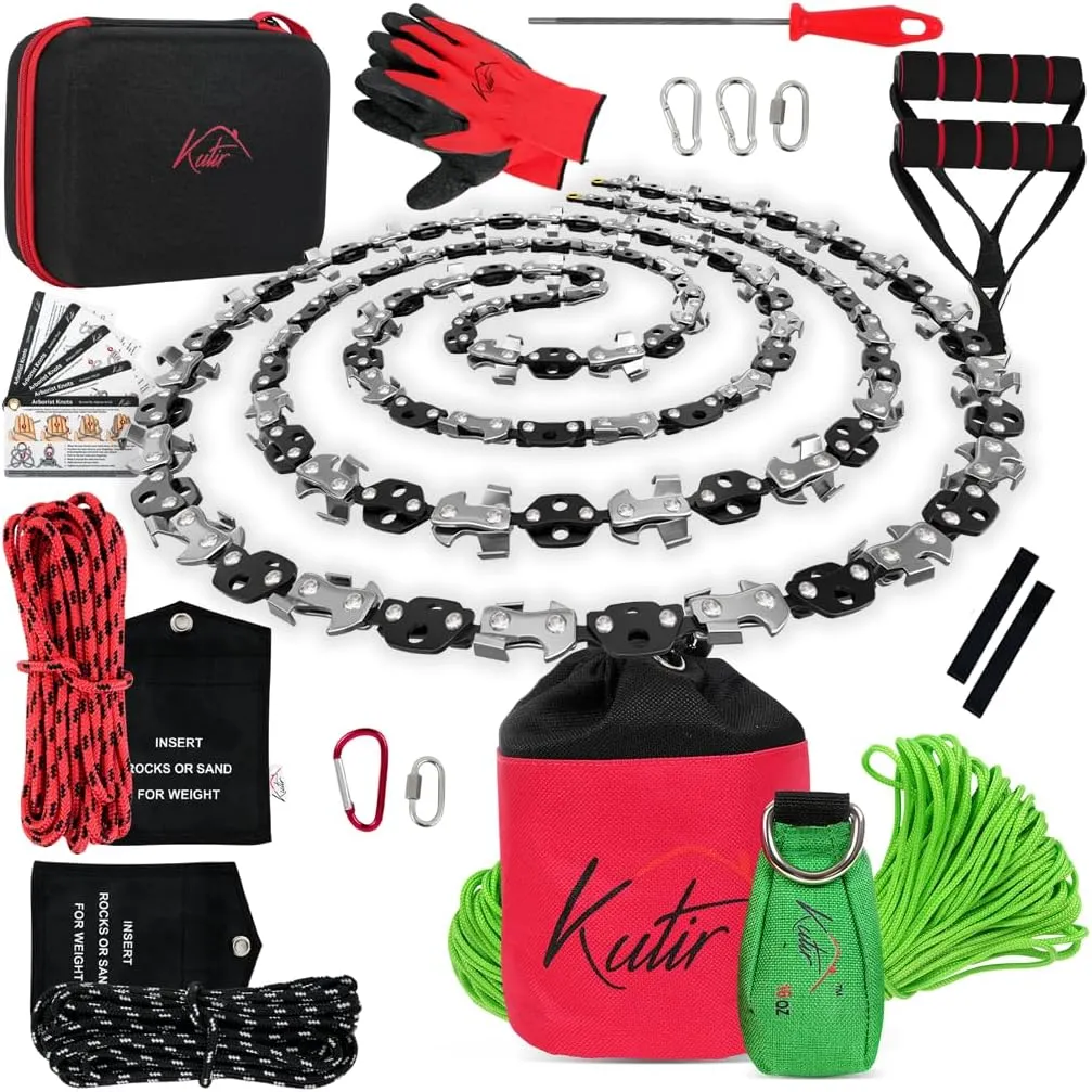 48 Inch High Reach Tree Limb Hand Rope Chain and Throw Weight and Line Kit with Storage Bag Bundle