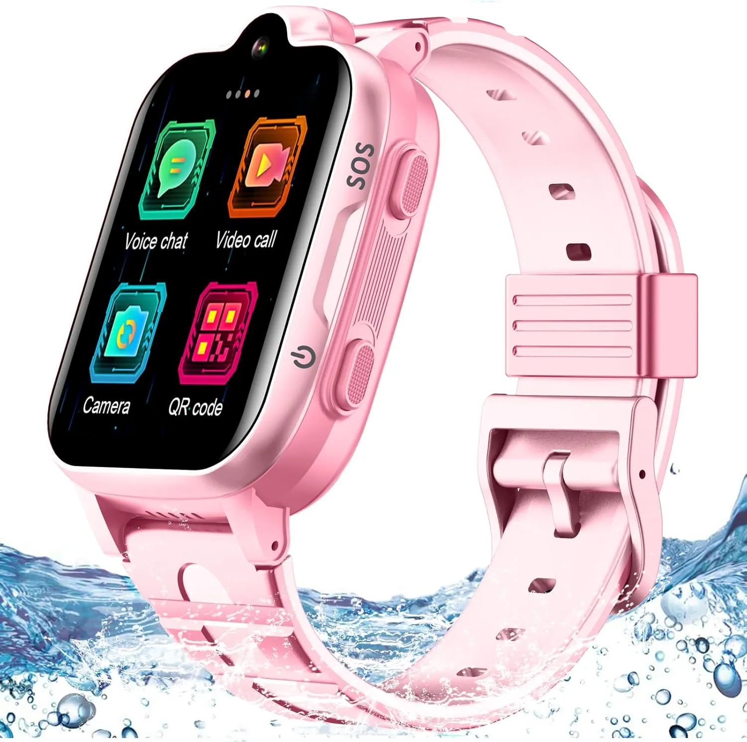 4G GPS Smart Watch for Kids GPS Tracker Phone Watch Whatsapp Video Call SOS Alarm Voice Chat Message and Text Real-Time Tracking Smartwatch for Age 3-15 Gift Pink