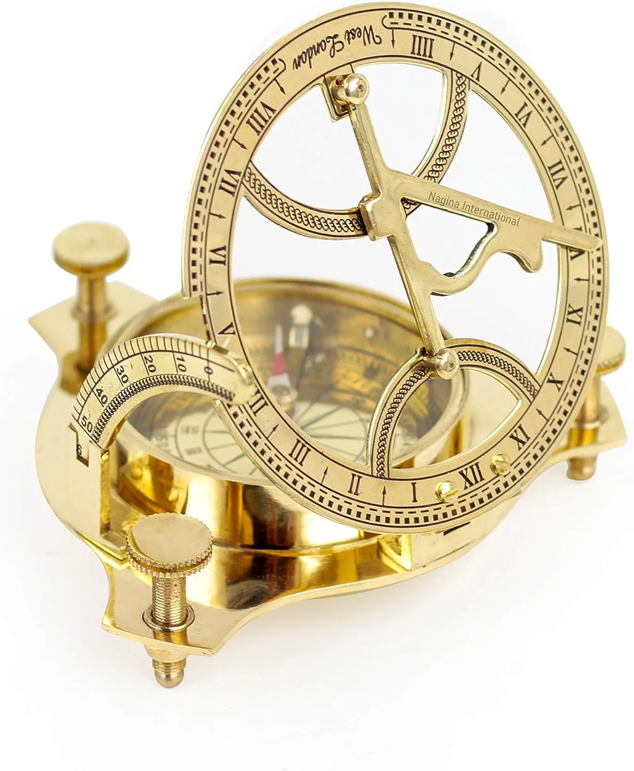 4" Sundial Compass Solid Brass Polished | Calibrated Sun Clock Pocket Nautical Marine Gift | Sports & Outdoor Adventure |