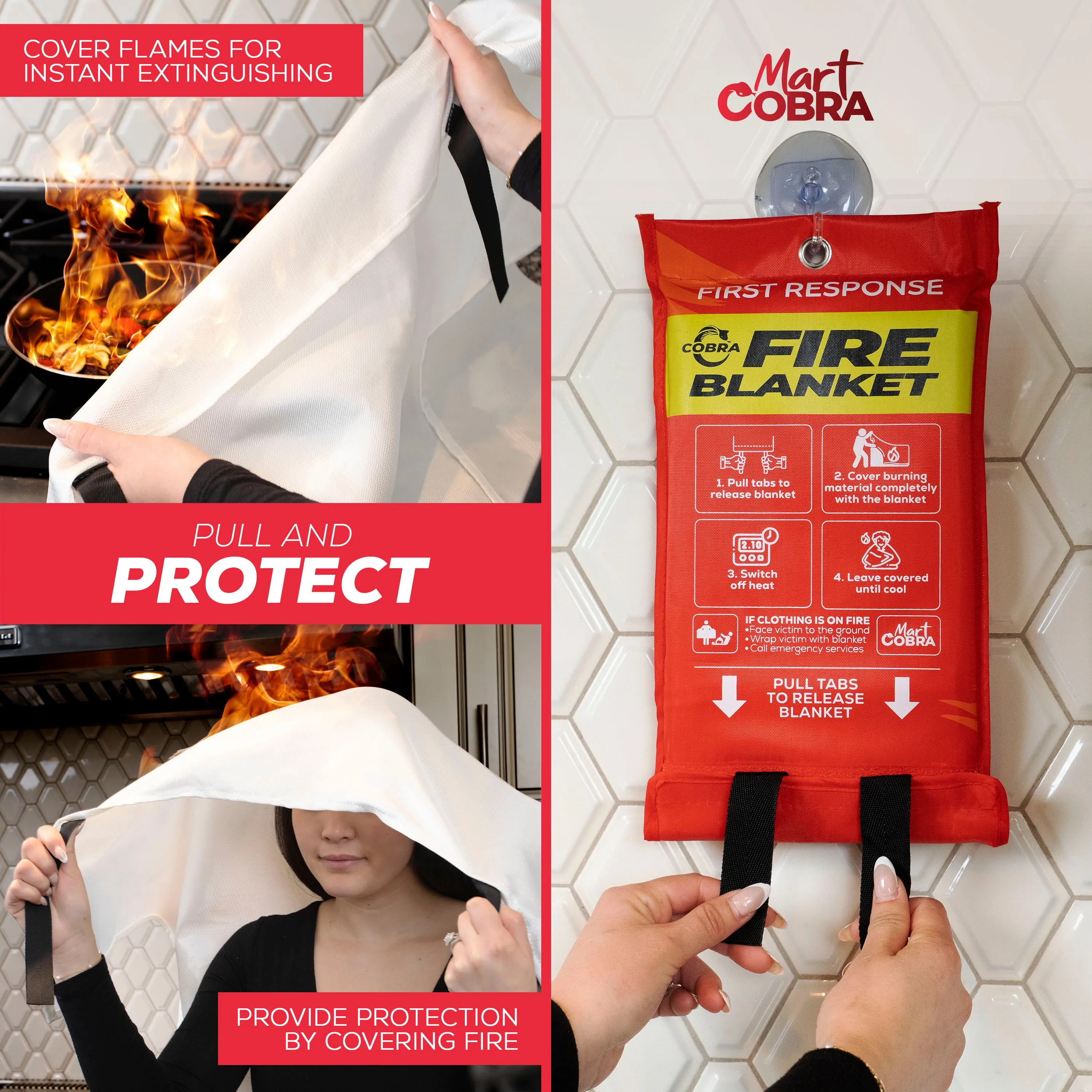[5 Pack] Cobra Blankets for Home Fire Safety 40" x 40" - GROMMET SPECIAL
