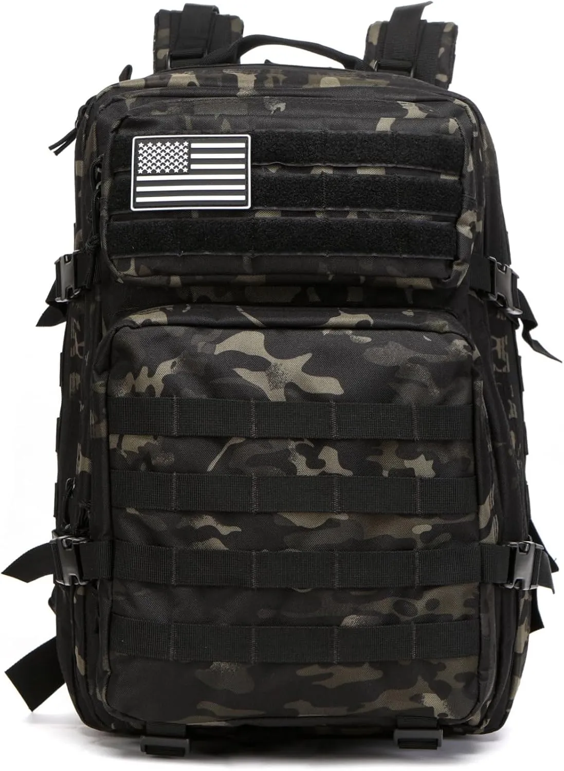 50L Sturdy Waterproof Fishing Hunting Bag Outdoor Military Tactical Sports Fitness Camping Hiking GYM Bag Backpacks (Camo black)