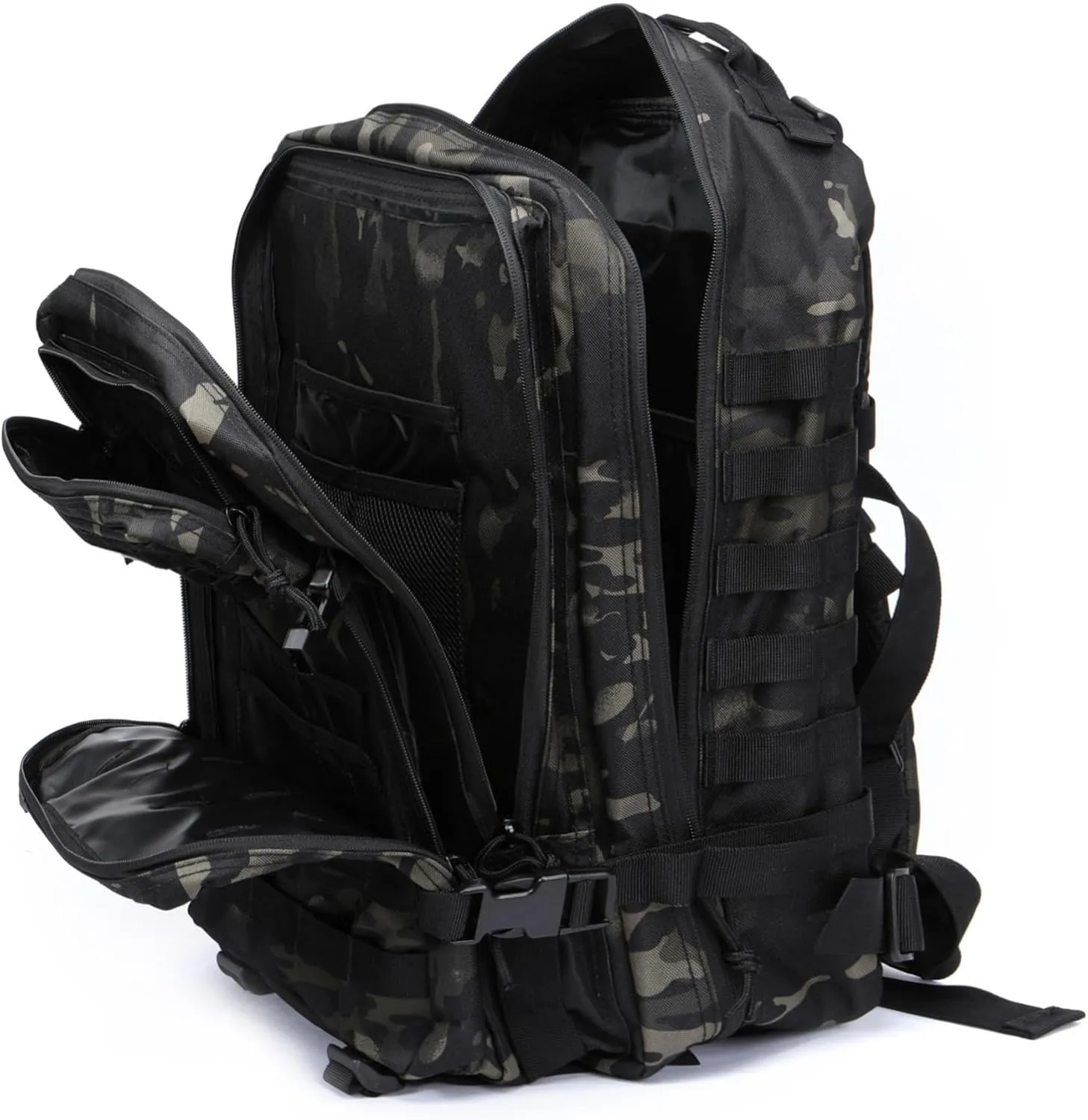 50L Sturdy Waterproof Fishing Hunting Bag Outdoor Military Tactical Sports Fitness Camping Hiking GYM Bag Backpacks (Camo black)