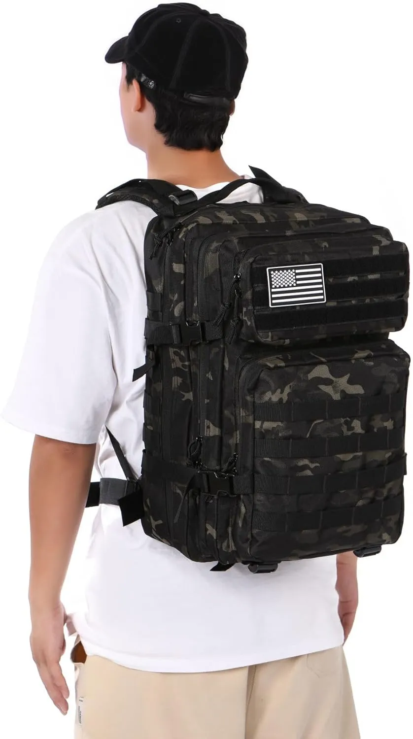 50L Sturdy Waterproof Fishing Hunting Bag Outdoor Military Tactical Sports Fitness Camping Hiking GYM Bag Backpacks (Camo black)