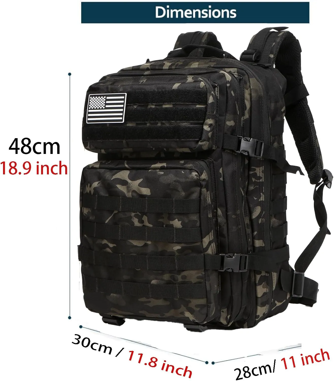50L Sturdy Waterproof Fishing Hunting Bag Outdoor Military Tactical Sports Fitness Camping Hiking GYM Bag Backpacks (Camo black)