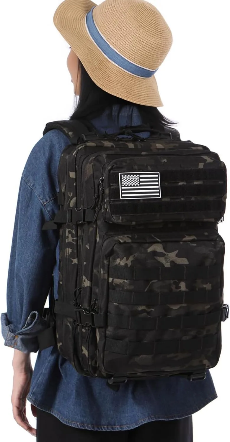 50L Sturdy Waterproof Fishing Hunting Bag Outdoor Military Tactical Sports Fitness Camping Hiking GYM Bag Backpacks (Camo black)